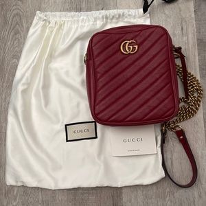 Brand New Gucci Red Leather Marmont Tall Travel Purse